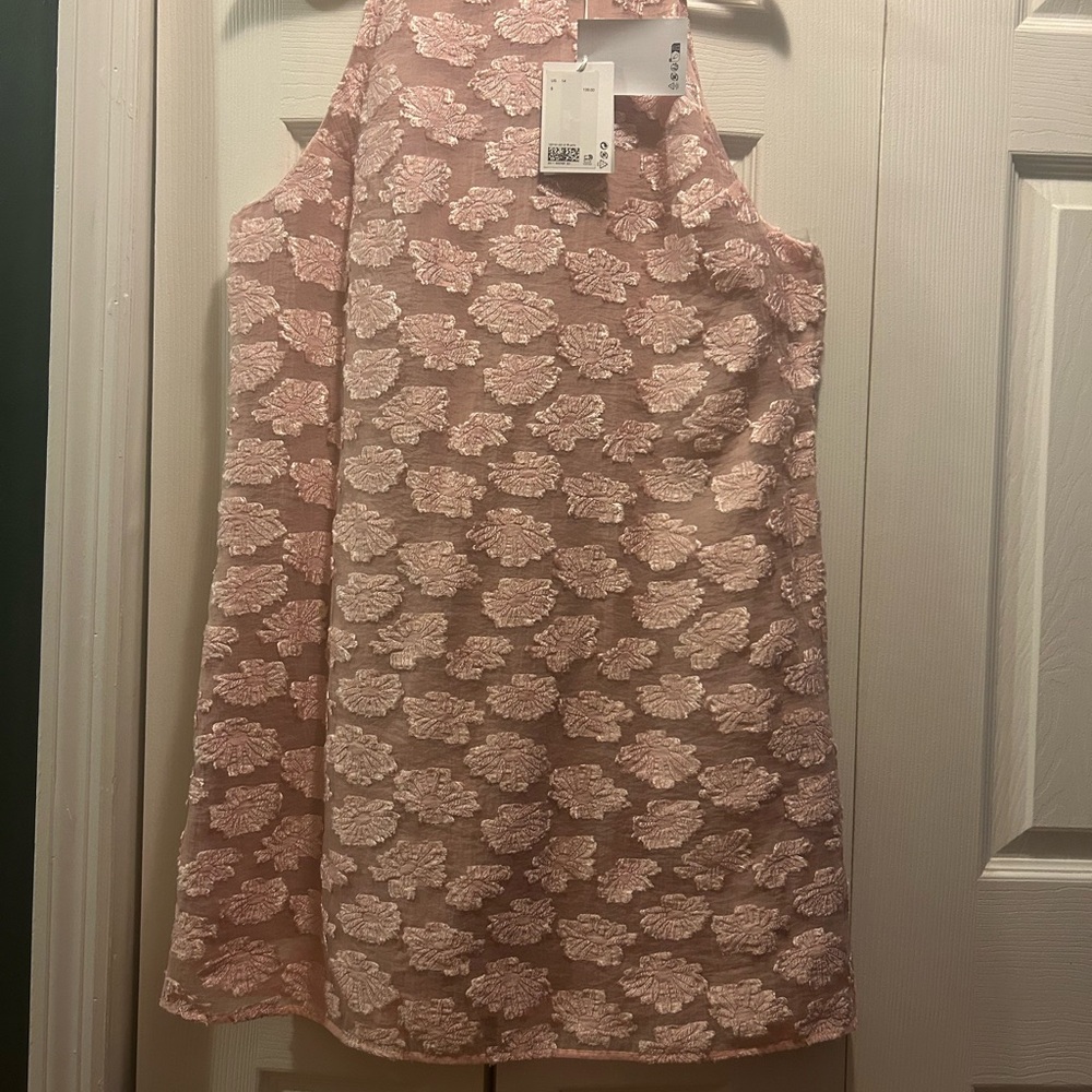 Sleeveless Pink Floral Jacquard Mini Dress